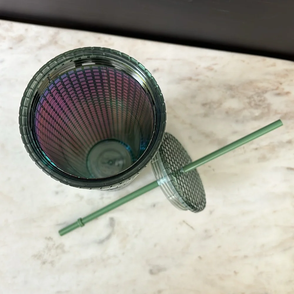 Starbucks 2022 Rainforest Green Iridescent Grid Venti 24 oz. Cold Cup Tumbler